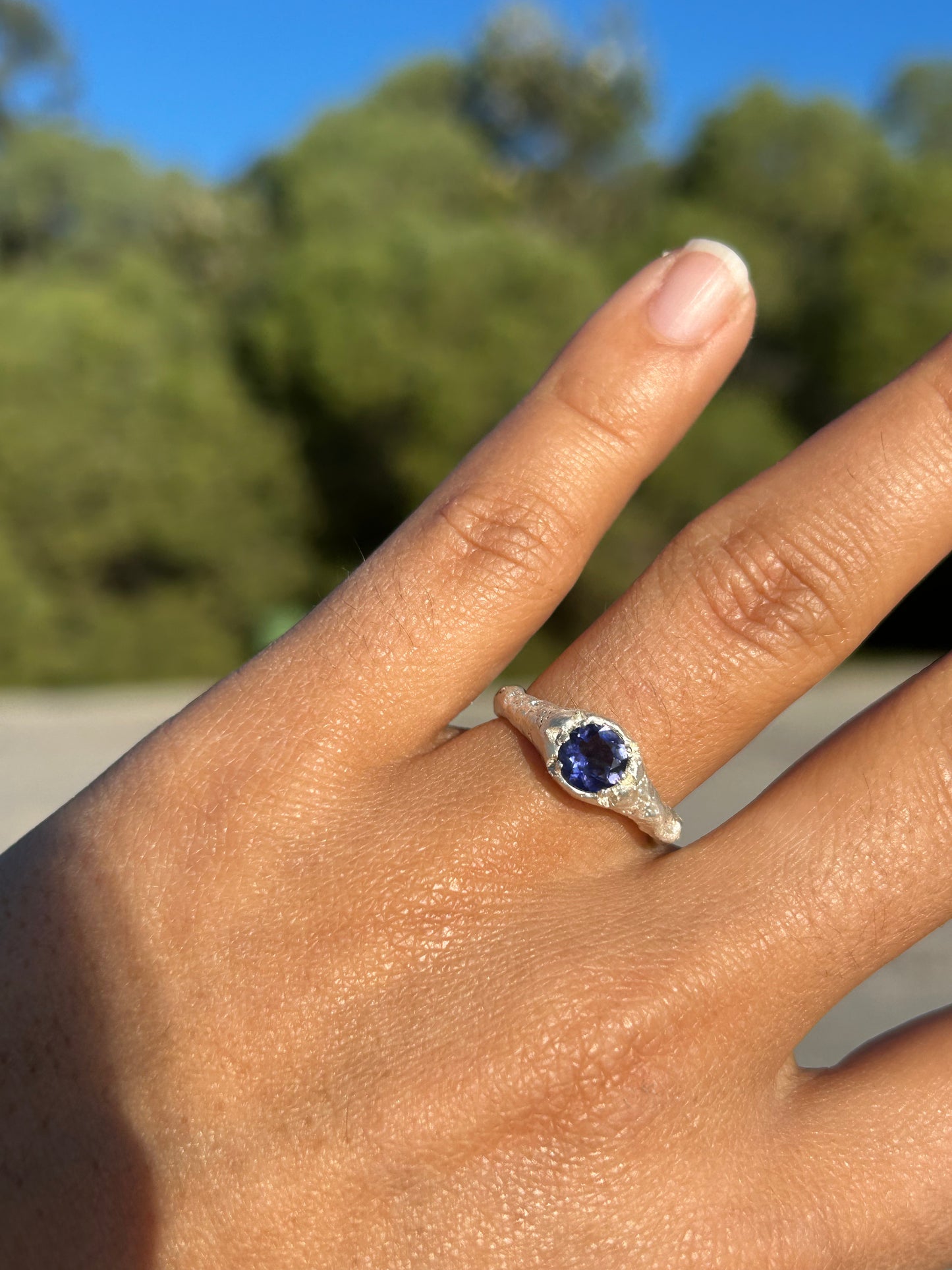 Sand Textured 999 Silver Lolite Haven Ring